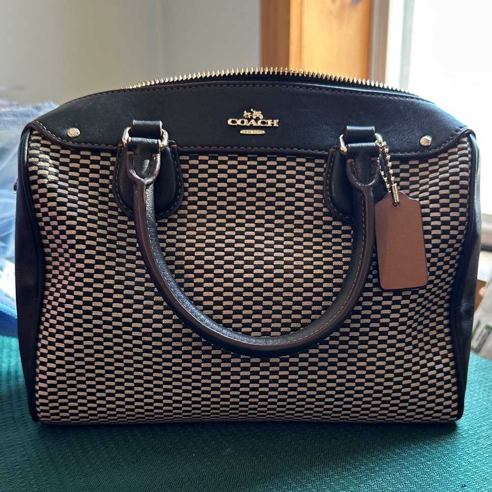 Coach Rowan Black and Brown Checkered Satchel